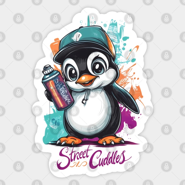 Street Cuddles Graffiti Penguin - Urban Art Style Cute Streetwear Animal Design Sticker by WarFX Designs